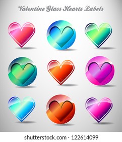 Colores shine glass labels stickers for wedding backgrounds heart congratulations on Valentine's Day