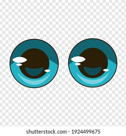 Colorfed cute vector anime eyes in beautiful style. Lovely character eyes. Cartoon style vector abstract eyes on transparent background. Vector drawing, isolated. Concept flat vector illustration