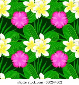 Colorfil elements for design. Vector floral pattern for wedding invitations, greeting cards, gift wrap, fabric or textile. Elegant seamless pattern with many decorative flowers on green background.