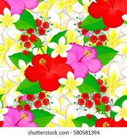 Colorfil elements for design. Vector floral pattern for wedding invitations, greeting cards, print, gift wrap, fabric or textile. Elegant seamless pattern with many flowers on white background.