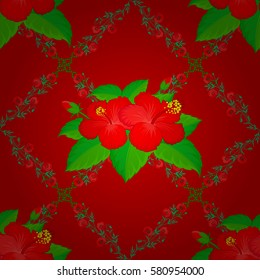 Colorfil elements for design. Vector floral pattern for wedding invitations, greeting card, print, gift wrap, fabric or textile. Elegant seamless pattern with many decorative flowers on red background