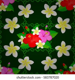 Colorfil elements for design. Vector floral pattern for wedding invitations, greeting cards, print, gift wrap, fabric or textile. Elegant with many decorative flowers on green background.