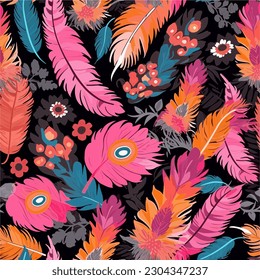 colorfu feather seamless pattern for  textile ornament , fabric, wallpaper, surface design, wrapping paper