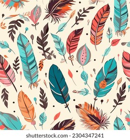 colorfu feather seamless pattern for  textile ornament , fabric, wallpaper, surface design, wrapping paper