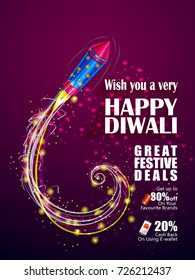 Colorfu Firecracker On Happy Diwali Night Celebrating Holiday Of India Festive Deal Promotion Background. Vector Illustration