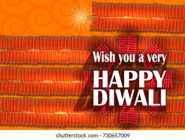 Colorfu Firecracker on Happy Diwali night celebrating holiday of India. Vector illustration