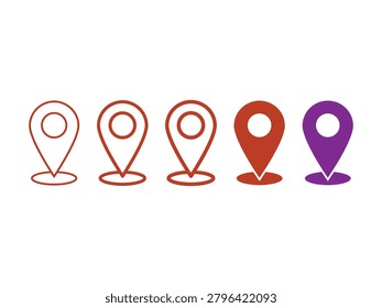 Colorfu lmap pointer icons on transparent background for navigation.