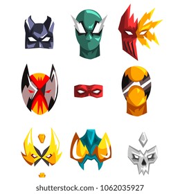 Colorfu super hero masks set of vector Illustrations on a white background