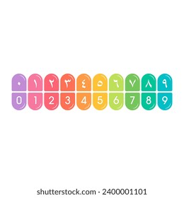 colorful 0-9 arabic numbers. 0-9 math numbers in boxes. 0-9 numbers for business and education