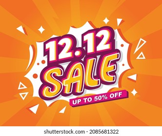 Colorful 1212 year-end shopping day sale on orange background. Discount promotion layout banner template design Vector illustration