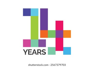 Colorful 14th anniversary numbers. 14 years old logotype. simple congrats. isolated abstract graphic web design template. creative digits.modern congratulation concept.