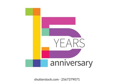 Colorful 15th anniversary numbers. 15 years old logotype. simple congrats. isolated abstract graphic web design template. creative digits.modern congratulation concept.