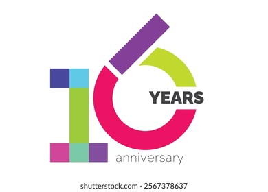 Colorful 16th anniversary numbers. 16 years old logotype. simple congrats. isolated abstract graphic web design template. creative digits.modern congratulation concept.