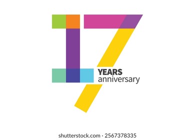 Colorful 17th anniversary numbers. 17 years old logotype. simple congrats. isolated abstract graphic web design template. creative digits.modern congratulation concept.