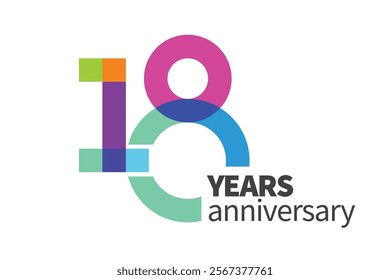 Colorful 18th anniversary numbers. 18 years old logotype. simple congrats. isolated abstract graphic web design template. creative digits.modern congratulation concept.