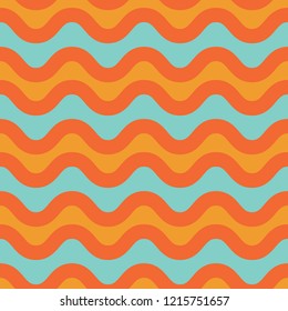 Colorful 1970's Pop Art Seamless Stylized Wave Pattern In Yellow, Orange And Turquoise. Fun Throwback Beachy Vector Repeat. Has A California Surf Feel, And Great For Party Invitations And Textiles.