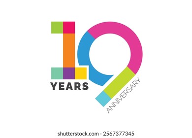 Colorful 19th anniversary numbers. 19 years old logotype. simple congrats. isolated abstract graphic web design template. creative digits.modern congratulation concept.