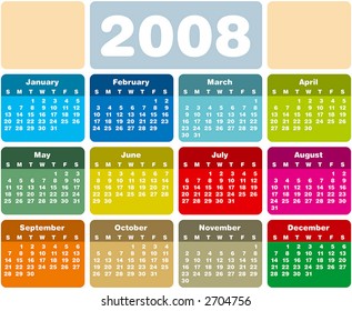 Colorful 2008 calendar