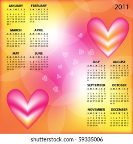Colorful 2011 vector calendar with hearts