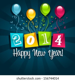 Colorful 2014 new year card with colorful party balloons