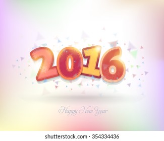 Colorful 2016 Numbers and Happy New Year Text Vector Background, Greeting Card Design