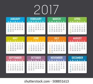 Colorful 2017 calendar isolated on a dark background