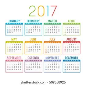 Colorful 2017 calendar isolated on a white background