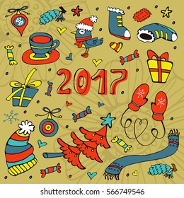 Colorful 2017 card with winter graphics