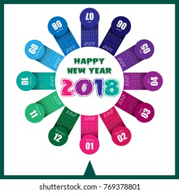 Colorful 2018 round calendar editable vector, illustration template