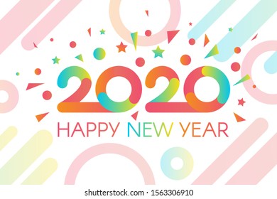 Colorful 2020 Happy New Year with Fireworks Banner. Luxury Two Thousand Twenty with Wishes. Horizontal Bright Light Invitation Card on Celebration Party Vector Flat Cartoon Illustration