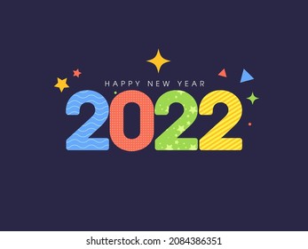 Colorful 2022 Number In Various Pattern On Blue Background For Happy New Year Concept.