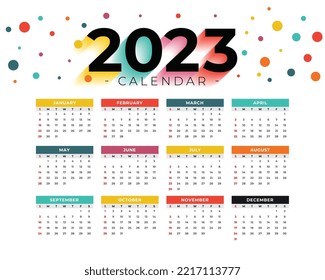 plantilla de calendario colorida 2023 en vector de estilo imprimible 