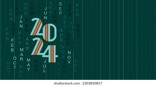 Colorful 2024 Happy New Year Vector illustration background typography logo design concept for greeting cards, banners, flyers, and diary cover