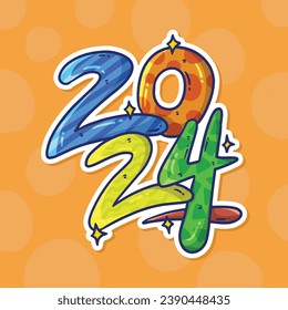 Colorful 2024 logo text vector design with cartoon illustration style. 2024 text design typography for new year poster or greeting