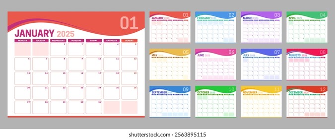 Colorful 2025 Calendar with Wave