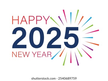 colorful 2025 text for new year. colourful fireworks design. design element for website, poster, banner, calendar. transparent png and vector illustration.