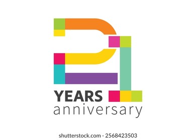 Colorful 21st anniversary numbers. years old logotype. simple congrats. isolated abstract graphic web design template. creative digits.modern congratulation concept.