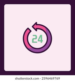 Colorful 24 Hour Service Symbol Illustration for Customer Support