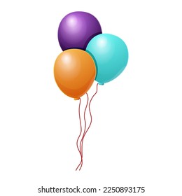 Colorful 3 balloons with bow set in cartoon style isolated on white background.