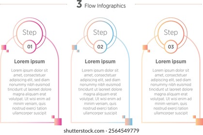 Colorful 3 circular elements placed in horizontal row. Concept of 3 steps of startup project development. Flat infographic design template. Simple vector illustration for business data visualization.