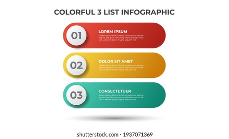 Colorful 3 points of list diagram, infographic element template vector.