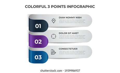 Colorful 3 Points Of Steps, List Layout Diagram, Infographic Element Template Vector.