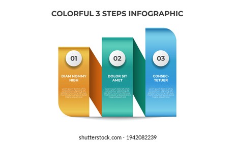 Coloridos 3 puntos de pasos con diseño de lista de escalera, plantilla de elemento infográfico vector