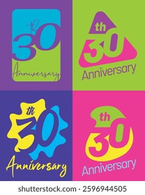 Colorful 30th anniversary bundle logo. 30 years old logo templates suit for your anniversary company or business event, etc