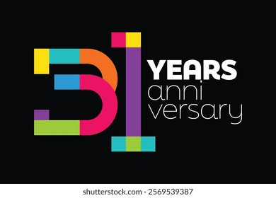 Colorful 31st-anniversary numbers. 31 years old logotype. simple congrats isolated abstract graphic web design template. creative digits.modern congratulation concept.