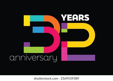 Colorful 32nd-anniversary numbers. 32 years old logotype. simple congrats. isolated abstract graphic web design template. creative digits.modern congratulation concept.