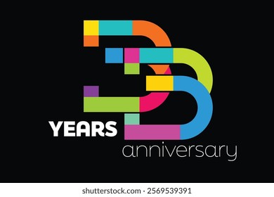 Colorful 33rd-anniversary numbers. 33 years old logotype. simple congrats isolated abstract graphic web design template. creative digits.modern congratulation concept.