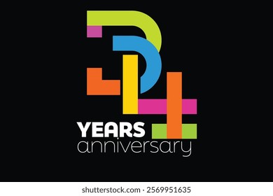 Colorful 34th-anniversary numbers. 34 years old logotype. simple congrats. isolated abstract graphic web design template. creative digits.modern congratulation concept.