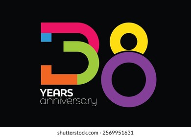 Colorful 38th-anniversary numbers. 38 years old logotype. simple congrats. isolated abstract graphic web design template. creative digits.modern congratulation concept.