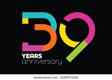 Colorful 39th anniversary numbers. 39 years old logotype. simple congrats. isolated abstract graphic web design template. creative digits.modern congratulation concept.